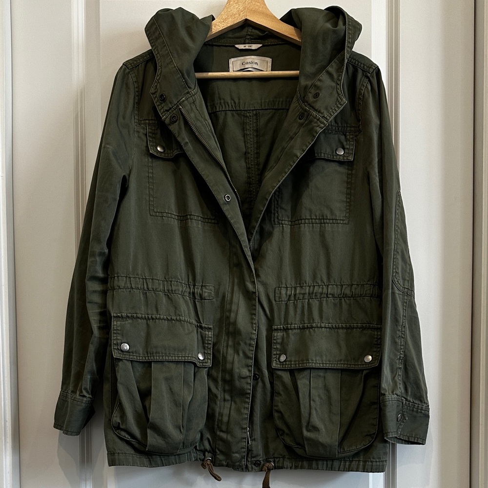 Caslon Green Utility Jacket with Relaxed Fit, Size M, fits like a L